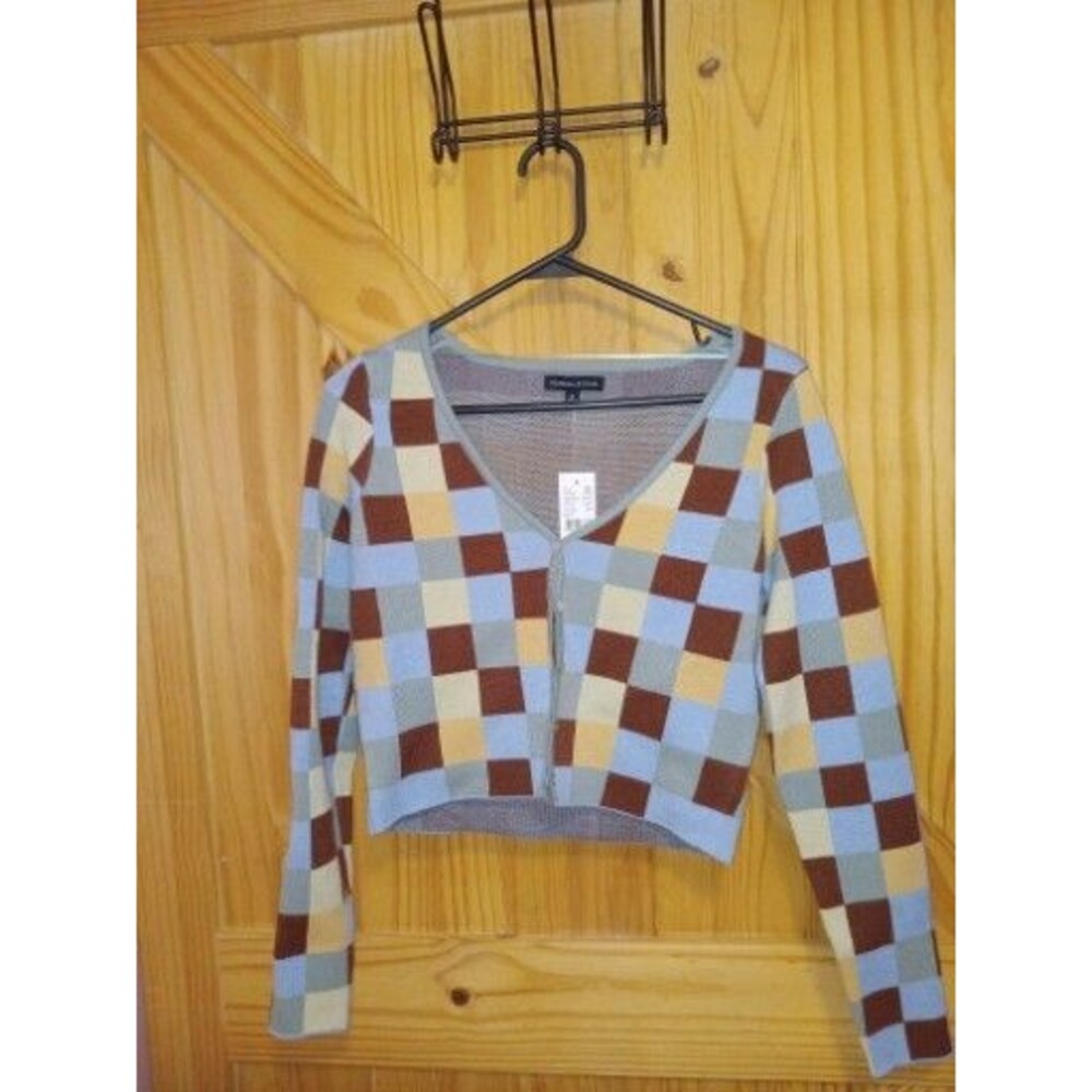 Kendall & Kylie Sweater Button Plaid Ls Small Pacsun